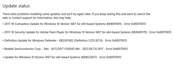 What does error code 0x80070015 mean
