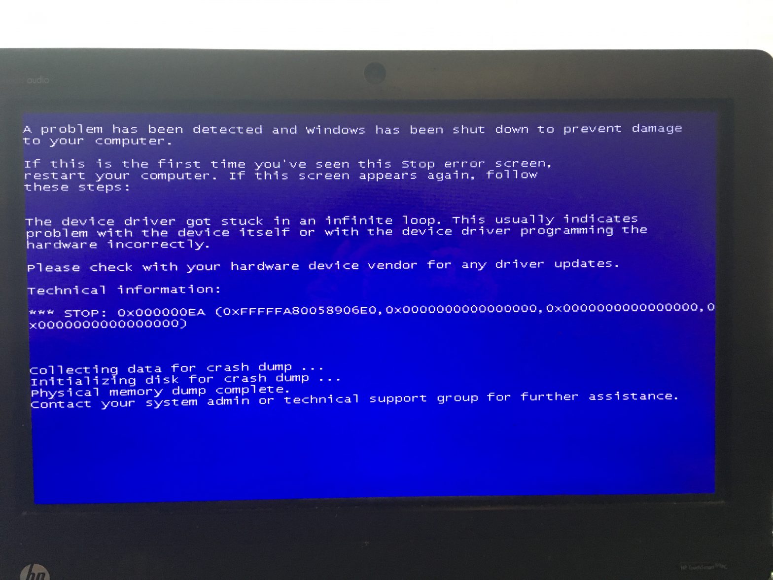 Fixing 0x000000EA Windows Blue Screen of Death Error - IR Cache