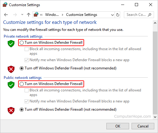 windows 10 firewall not working