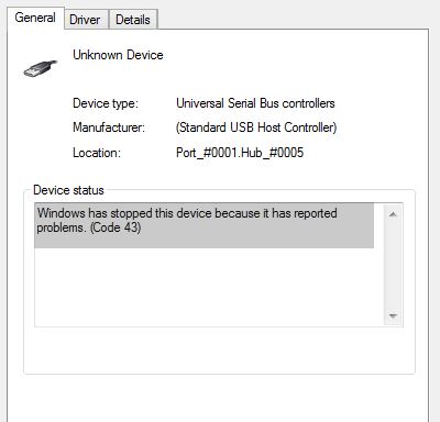Cómo reparar Windows 10: Código de error USB 43