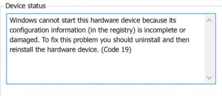 Sådan rettes fejlkode 19 "Kan ikke starte denne hardwareenhed" i Windows 10